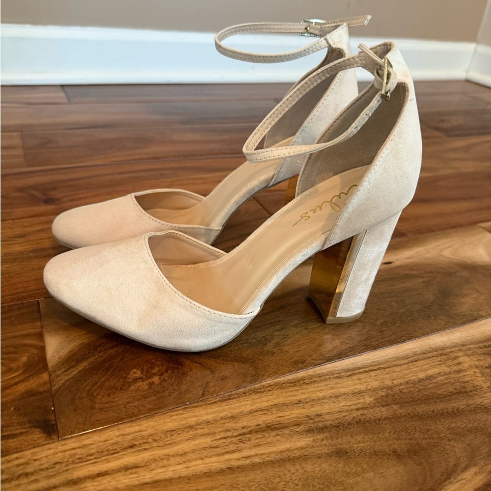 Elegant Cream Block Heel Women's Shoes